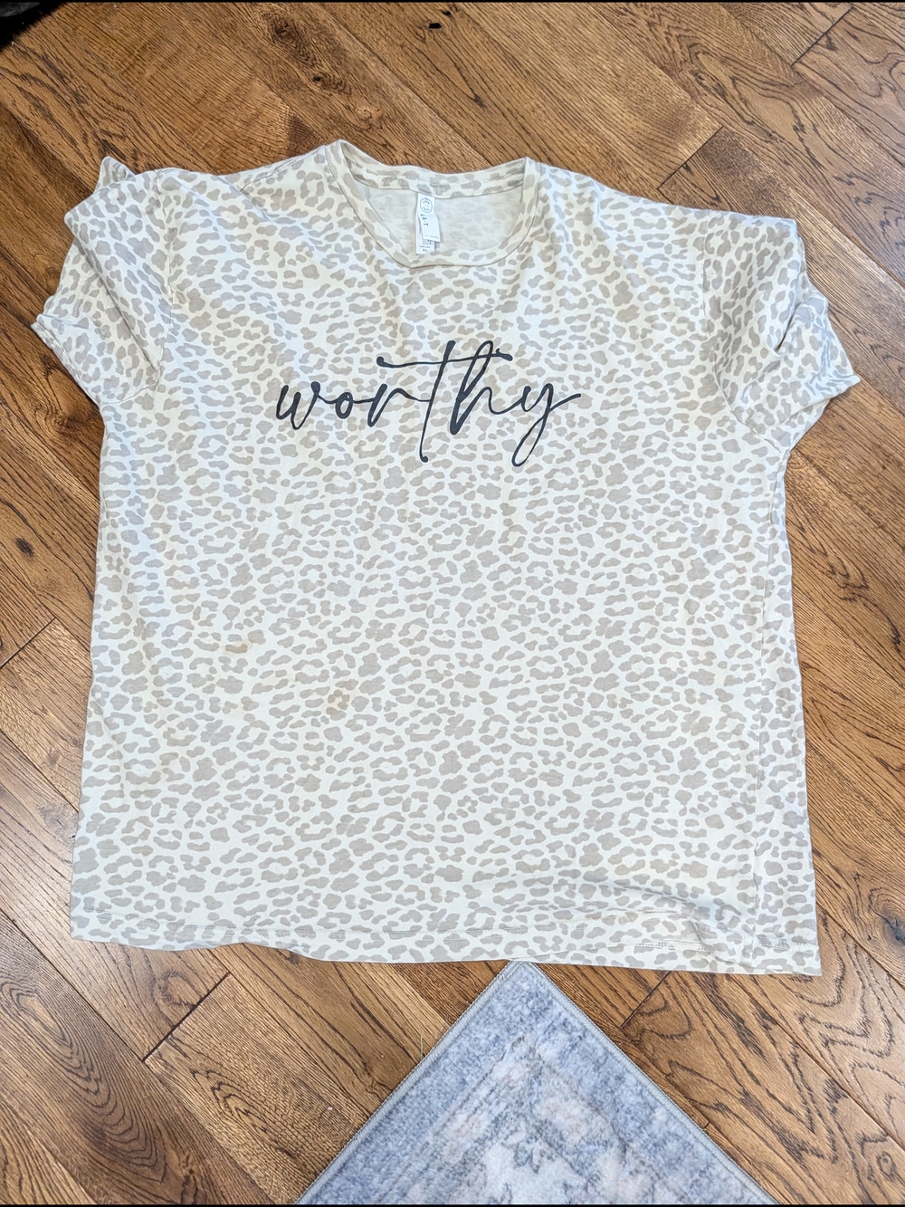 Worth Cream Leopard Print Short Sleeve Tee with Black Script